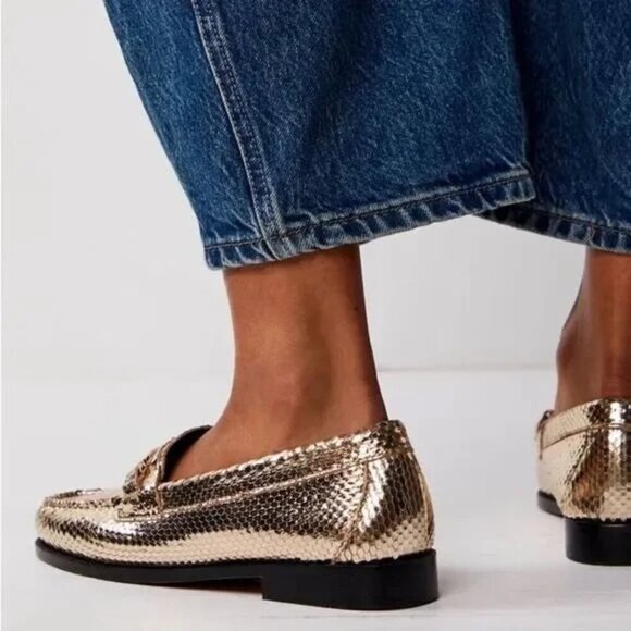 G.H. Bass Weejuns Lilianna Keeper Bit Gold Loafers Snake Womens Size 7.5 NEW - Picture 2 of 7